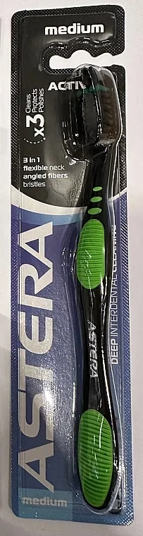 Astera Active 3x Cleans Protect Polisher Medium Četkica za zube Carbon, crna sa zelenom