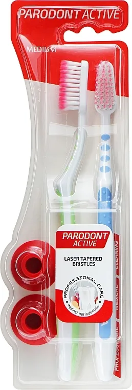 Astera Parodont Active Medium četkica za zube, 2 komada, srednja, svetlozelena + plava