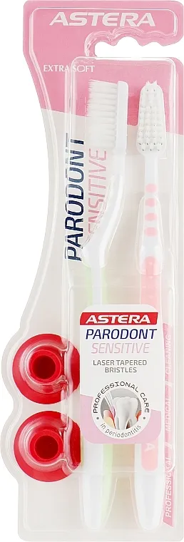 Astera Parodont Sensitive Extra Soft 1 + 1 Četkice za zube, ekstra meke, svetlo zelena + roze