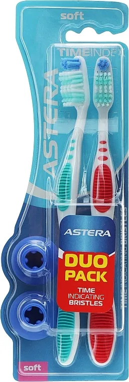 Astera Time Index Toothbrush 1 + 1 Četkica za zube sa tajmerom, crvena + tirkizna