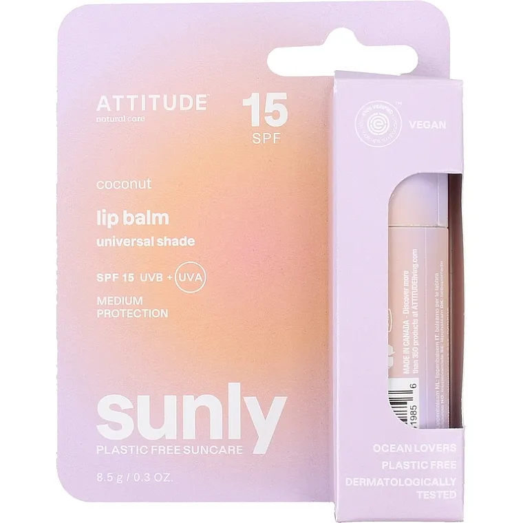 Attitude Mineral Sunly Coconut Lip Balm Universal Shade SPF 15 Balzam za usne