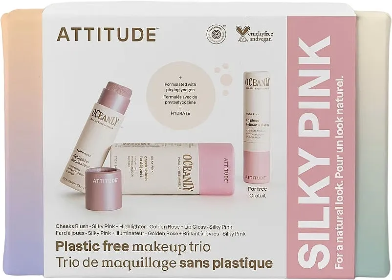Attitude Oceanly Silky Pink Set (highl/8.5g + lip/stick/3.4g + blush/8.5g)
