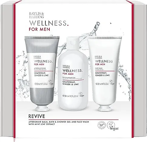 Baylis &amp; Harding Wellness For Men Everyday Revival Gift Set (ash/balm/200ml + sh/gel/300ml + f/wash/200ml)