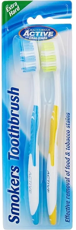 Beauty Formula Smokers Tooth Brush 2 Pack Extra Hard Set četkica za zube za pušače, plavo-bela + žuto-bela
