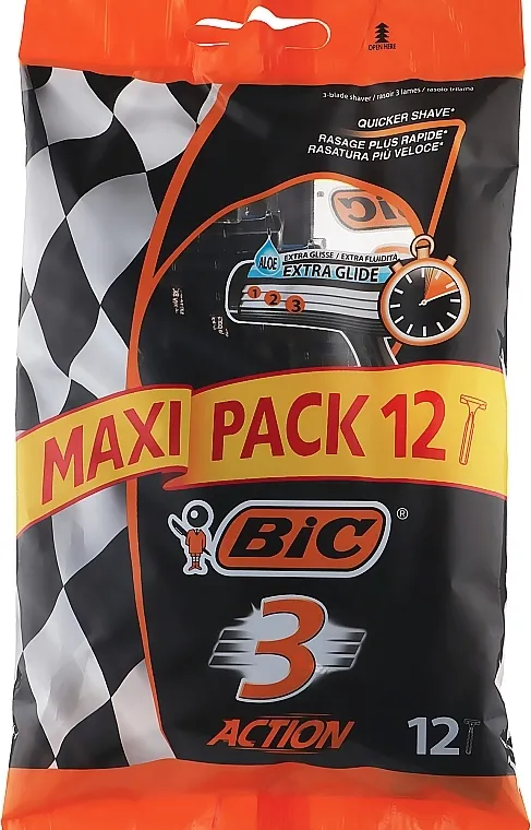 Bic 3 Action Maxi Pack Muški aparat za brijanje, 12 kom