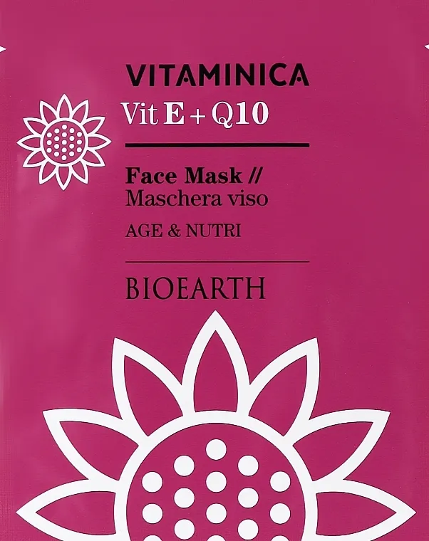 Bioearth Vitaminica Single Sheet Face Mask Vit E + Q10 Maska od celuloze za podmlađivanje suve i osetljive kože