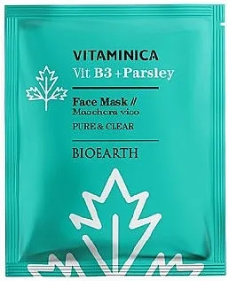 Bioearth Vitaminica Single Sheet Face Mask Vitb3 + Parsley Maska od celuloze za čišćenje i umirivanje osetljive i kombinovane kože lica