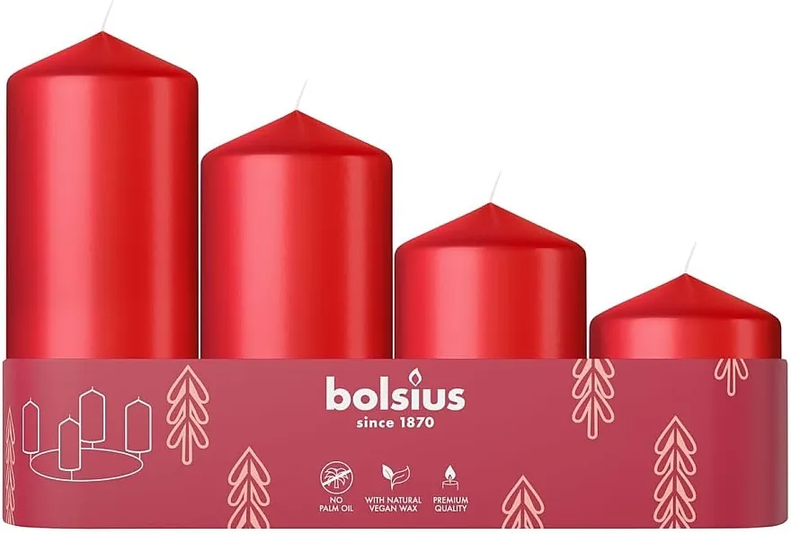 Bolsius Smooth Pillar Candles Set ukrasnih sveća, crvene