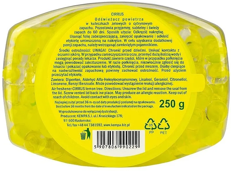 Cirrus Lemon Tree Gel osveživač vazduha u kuglama "Drvo limuna"