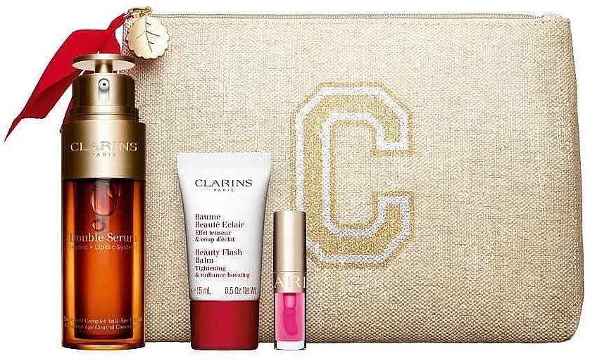 Clarins Double Serum Collection Set (f/ser/50ml + f/balm/15ml + lip/oil/1.4ml + bag)