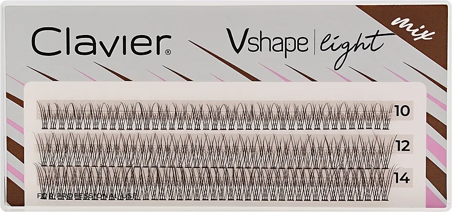 Clavier Vshape Light Brown Mix Veštačke trepavice, snopovi, 10,12,14 mm, zakrivljenost C, 10D