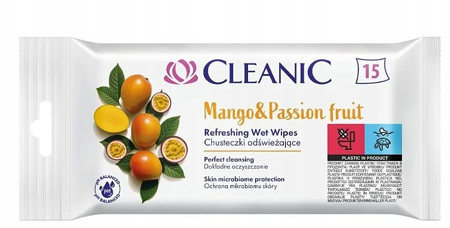 Cleanic Mango &amp; Passion Fruit Refreshing Wet Wipes Osvežavajuće vlažne maramice "Mango i marakuja"