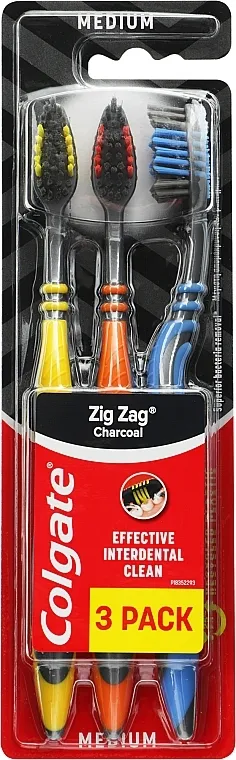 Colgate Četkica za zube "ZigZag. Charcoal" srednja, narančasta + žuta + plava