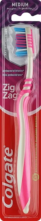 Colgate Zig Zag Medium Toothbrush "Zigzag Plus" srednje tvrda četkica za zube, ružičasta i plava
