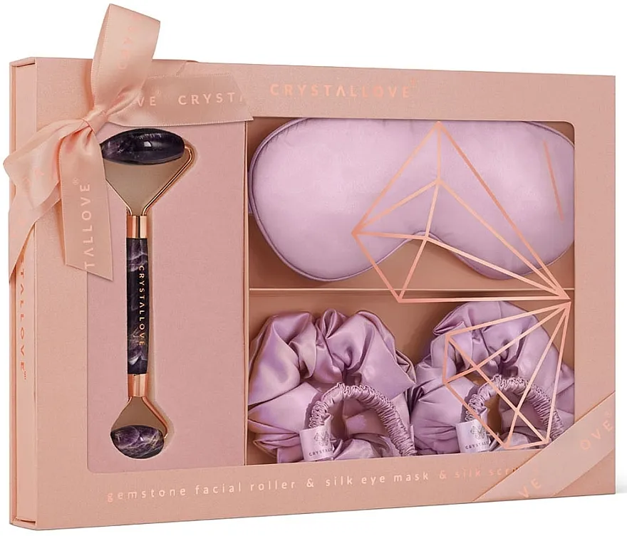 Crystallove Amethyst Home SPA Set (roller + eye/mask + hair/ties/4pcs)