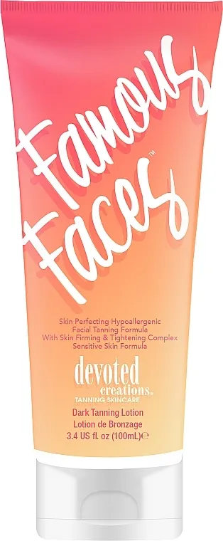 Devoted Creations Cream For Solarium Famous Faces For Fast Tan, Skin Tightening, Hypoallergenic Balsam za lice koji ubrzava tamnjenje, hipoalergenski, bez bronzera