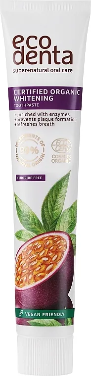 Ecodenta Certified Organic Whitening Toothpaste With Enzymes Izbeljujuća pasta za zube sa enzimima sa ukusom marakuje