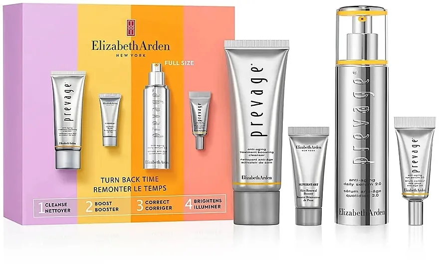 Elizabeth Arden Prevage Turn Back Time 4-Piece Gift Set (ser/50ml + eye/ser/5ml + booster/5ml + cleanser/50ml) Set, 4 proizvoda