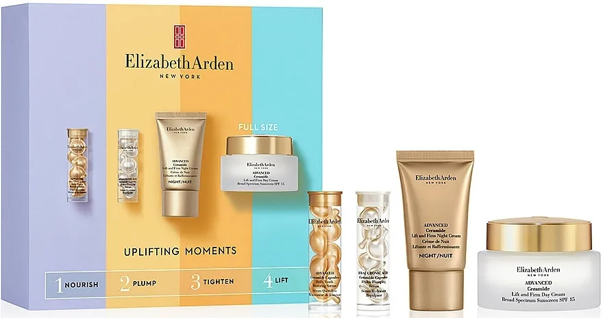 Elizabeth Arden Uplifting Moments 4-Piece Gift Set (cr/50ml + night/cr/15ml + capsules/7pcs + ser/7pcs) Set, 4 proizvoda