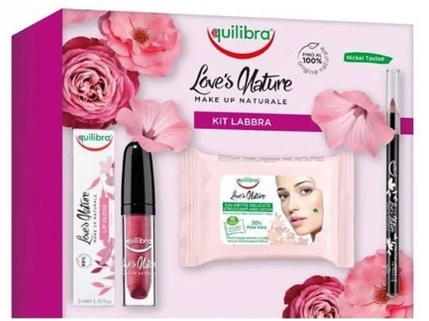 Equilibra Love's Nature Make Up (lip/pencil/1.8g + lip/gloss/3ml + wipes/15pc) Set