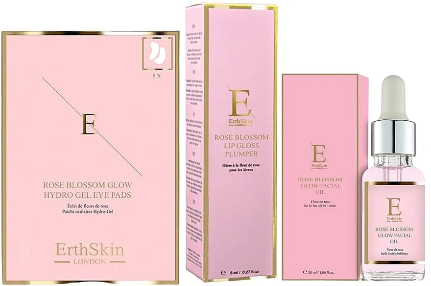ErthSkin London Rose Blossom Set (lip/gloss/8ml + f/oil/30ml + eye/pads/5x2pcs) Komplet