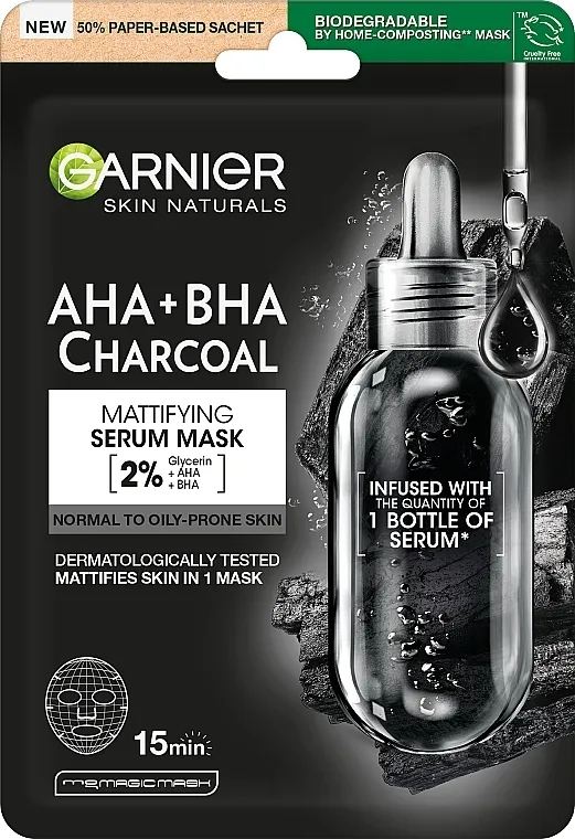 Garnier Pure Charcoal Tissue Mask Crna sheet maska "Ugljen za čišćenje" za kožu s proširenim porama