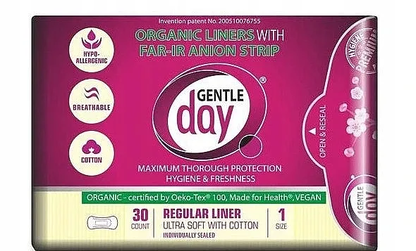 Gentle Day Organic Liners With Far-Ir Anion Strips Sanitarni jastučići s anionskom trakom, 30 kom.