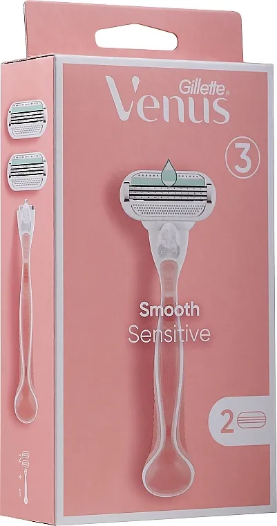 Gillette Venus Smooth Sensitive Brijač sa zamjenskim patronama 2 kom., ružičasta