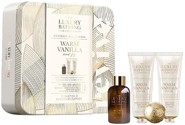 Grace Cole The Luxury Bathing Warm Vanilla &amp; Fig Relax &amp; Unwind (h/cr/50ml + b/cr/50ml + sh/gel/50ml + bath/fizz/25g) Set