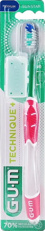 G.U.M Medium Compact Toothbrush Četkica za zube "Technique+", srednje tvrda, ružičasta