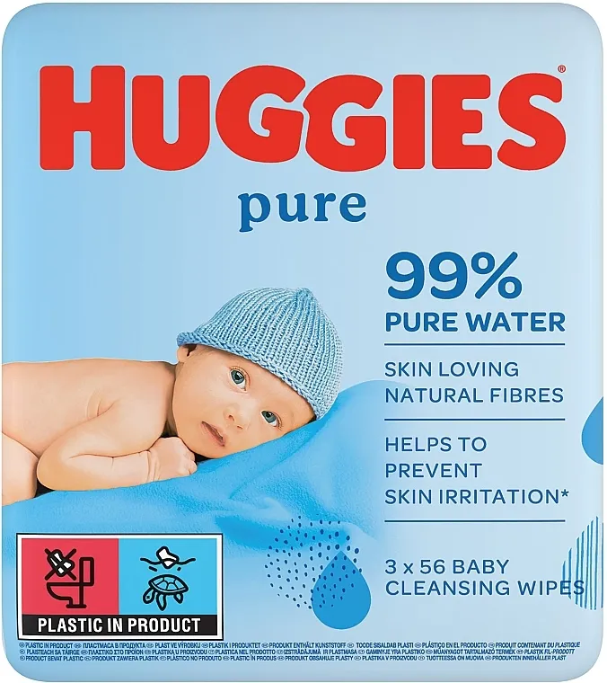 Huggies Dječje vlažne maramice Pure, 3x56kom