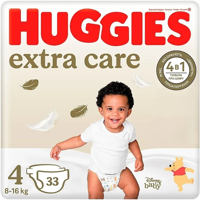 Huggies Pelene Extra Care, veličina 4, 8-16 kg, 33 kom.