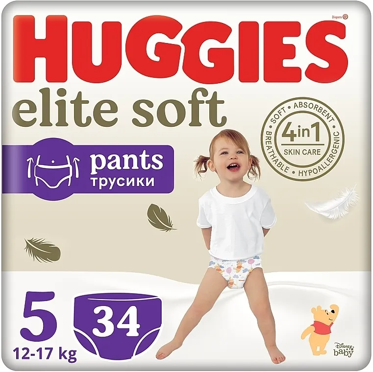Huggies Pelene-gaćice Elite Soft Pants, 5, 12-17 kg, 34 kom.