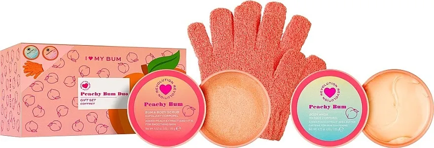 I Heart Revolution Peachy Bum Gift Set (b/scrub/185g + b/mask/120g + mitt/2psc)
