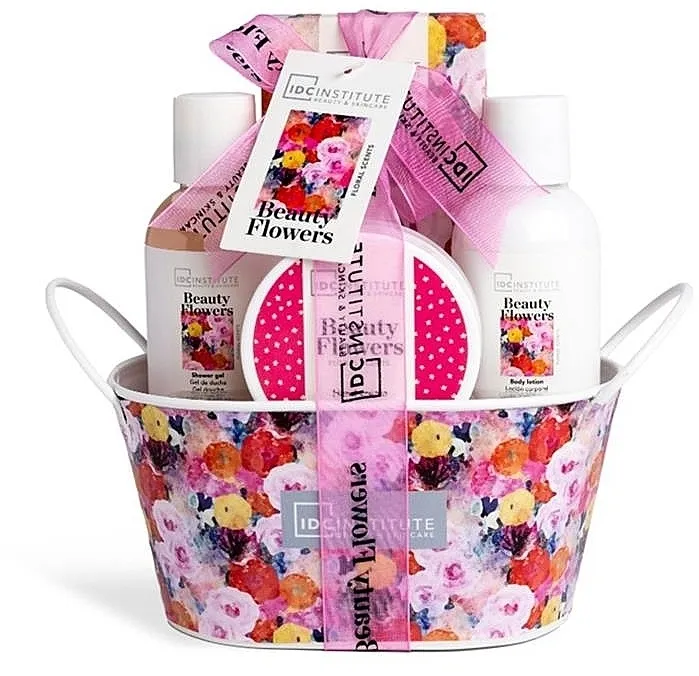 IDC Institute Beauty Flowers Tin Basket Set Set, 5 proizvoda