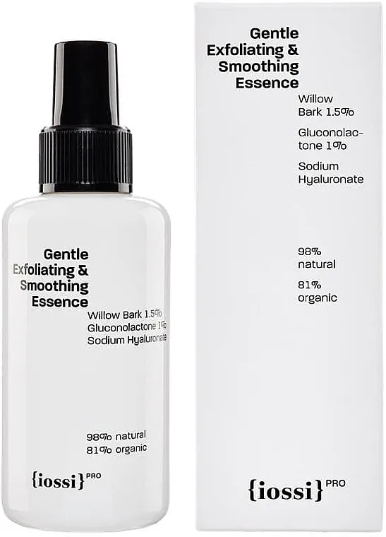 Iossi Gentle Exfoliating &amp; Smoothing Essence Nježno piling i intenzivno zaglađivanje esencija za lice s glukonolaktonom i ekstraktom vrbe