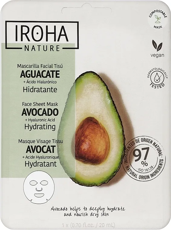 Iroha Nature Avocado + Hyaluronic Acid Face Sheet Mask Sheet maska za lice