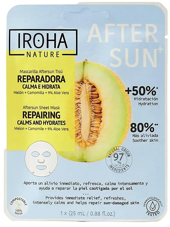 Iroha Repairing Calms And Hydrates Melon After Sun Sheet Mask Umirujuća hidratantna maska za lice sa dinjom
