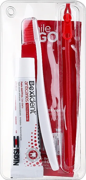 Isdin Bexident Smile&amp;Go Anticaries Kit (toothpaste/25ml + toothbrush/1pcs + bag/1pcs) Pasta za zube