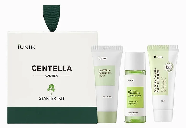 iUNIK Centella Calming Starter Kit (f/oil/25ml + f/cr/15ml + sun/cr/15ml) Set