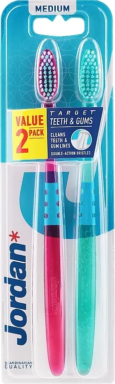 Jordan Target Teeth Toothbrush Četkica za zube srednje tvrdoće, tirkizna sa cvetićima + roze