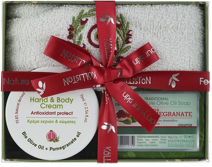 Kalliston Box Kit Pomegranate (towel/1pcs + b/cr/75ml + soap/100g) Set, KL0629, crvena traka