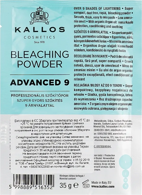 Kallos Cosmetics Bleaching Powder Advanced 9 Iluminirajući puder za kosu
