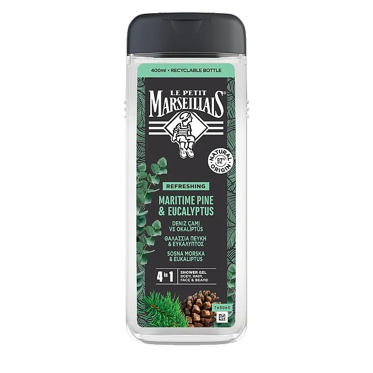 Le Petit Marseillais Maritime Pine &amp; Eucalyptus Gel za tuširanje i šampon za muškarce „Morski bor i eukaliptus“ 4 u 1