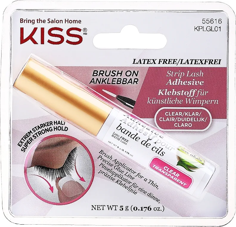 Lepak za trepavice sa četkicom-aplikatorom Kiss Strip Lash Adhesive Clear Super Strong Hold