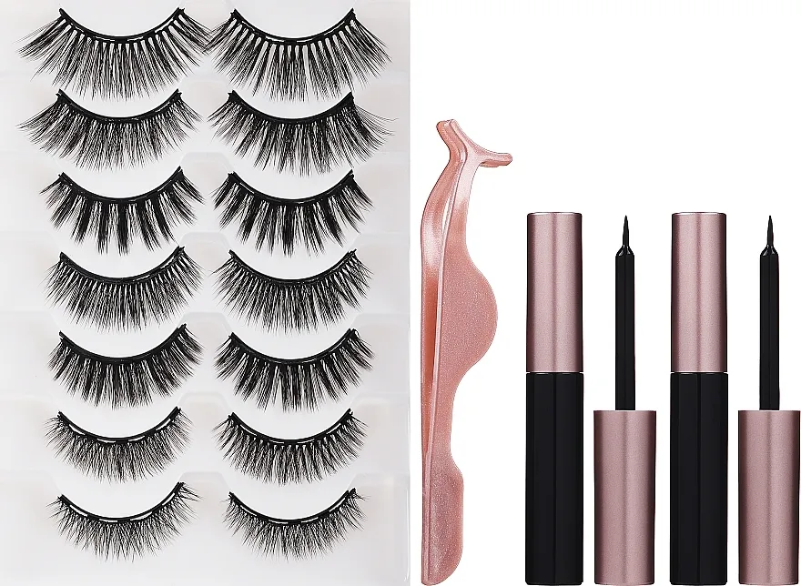 Lewer Eye Lashes Magnetic Big (eyelashes/7pcs + tweezers/1pc + eyeliner/2pcs) Set