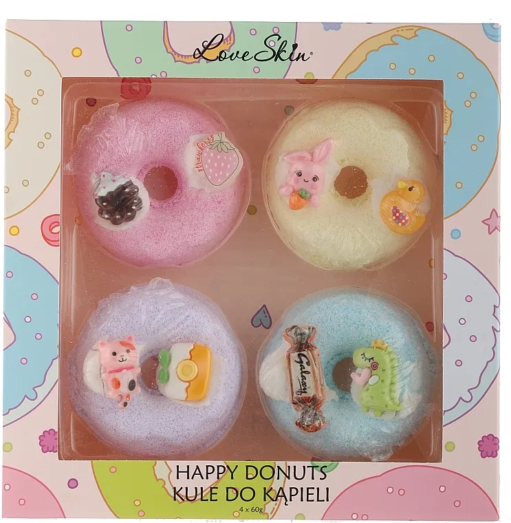 Love Skin Happy Donuts Galaxy (bath/bombs/4x60g) Set aromatičnih loptica za kupanje, Galaxy + čokoladni kolačić