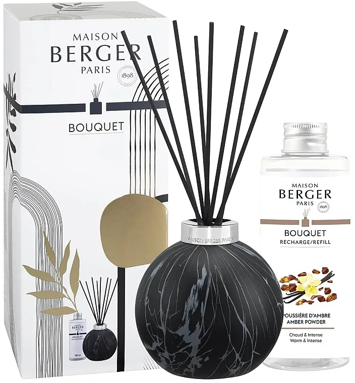 Maison Berger Aroma Diffuser Marbrure Black + Amber Powder Refill (diffuser + refill/180ml) Set