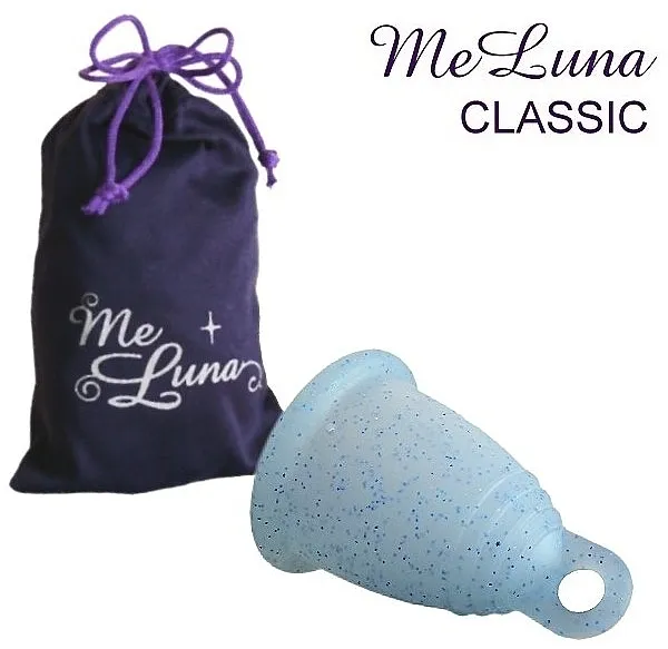 Me Luna Classic Menstrual Cup Ring Menstrualna čašica s petljom, veličina M, plave šljokice
