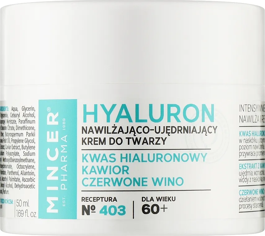 Mincer Pharma Hyaluron Moisturising Firming Face Cream Krema za učvršćivanje lica "Kavijar i crno vino"